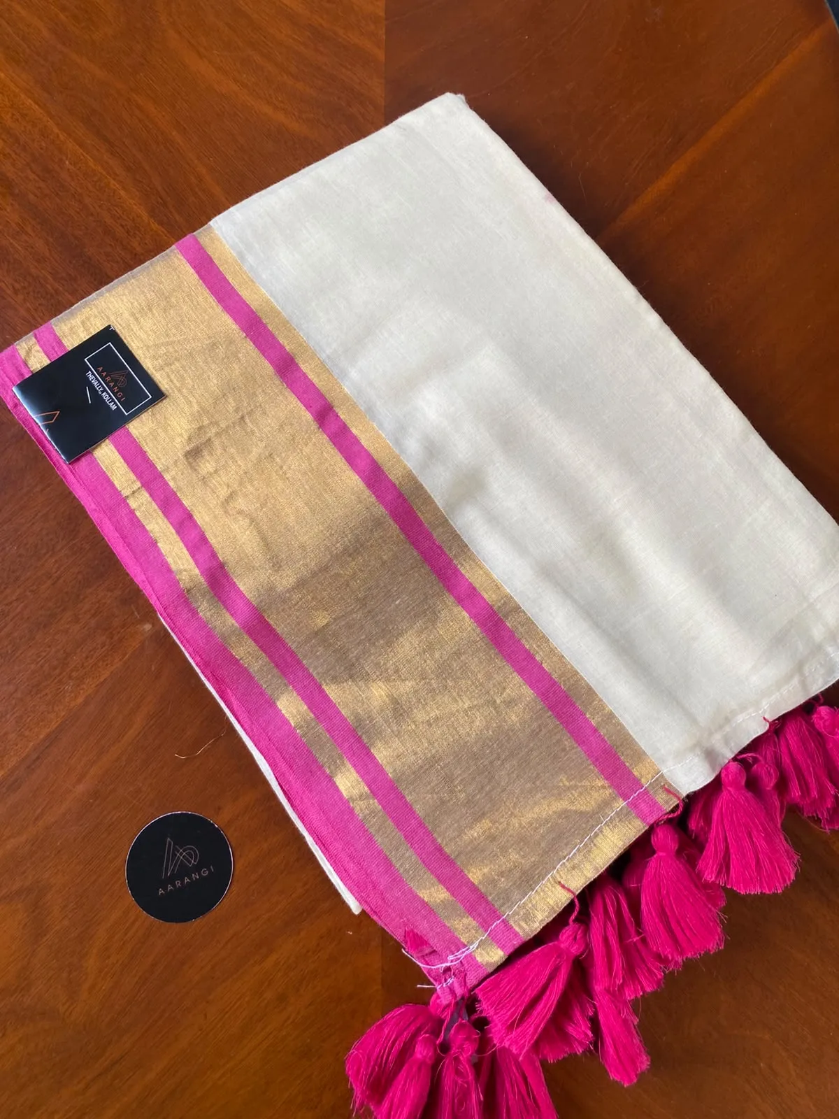 Mul Cotton Saree with Pink & Gold Border