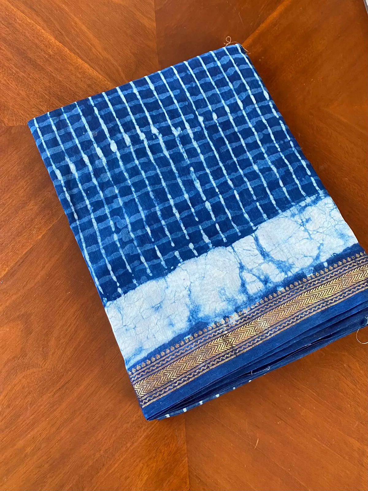 Indigo Blue Maheshwari Cotton Silk Saree
