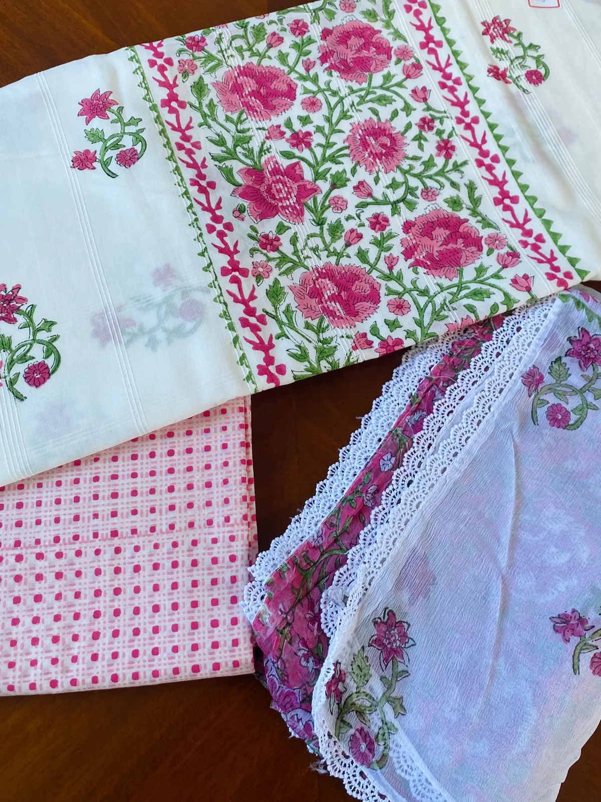 Pink Floral Jaipur Cotton Unstitched Suit Set, photo 3 of 3