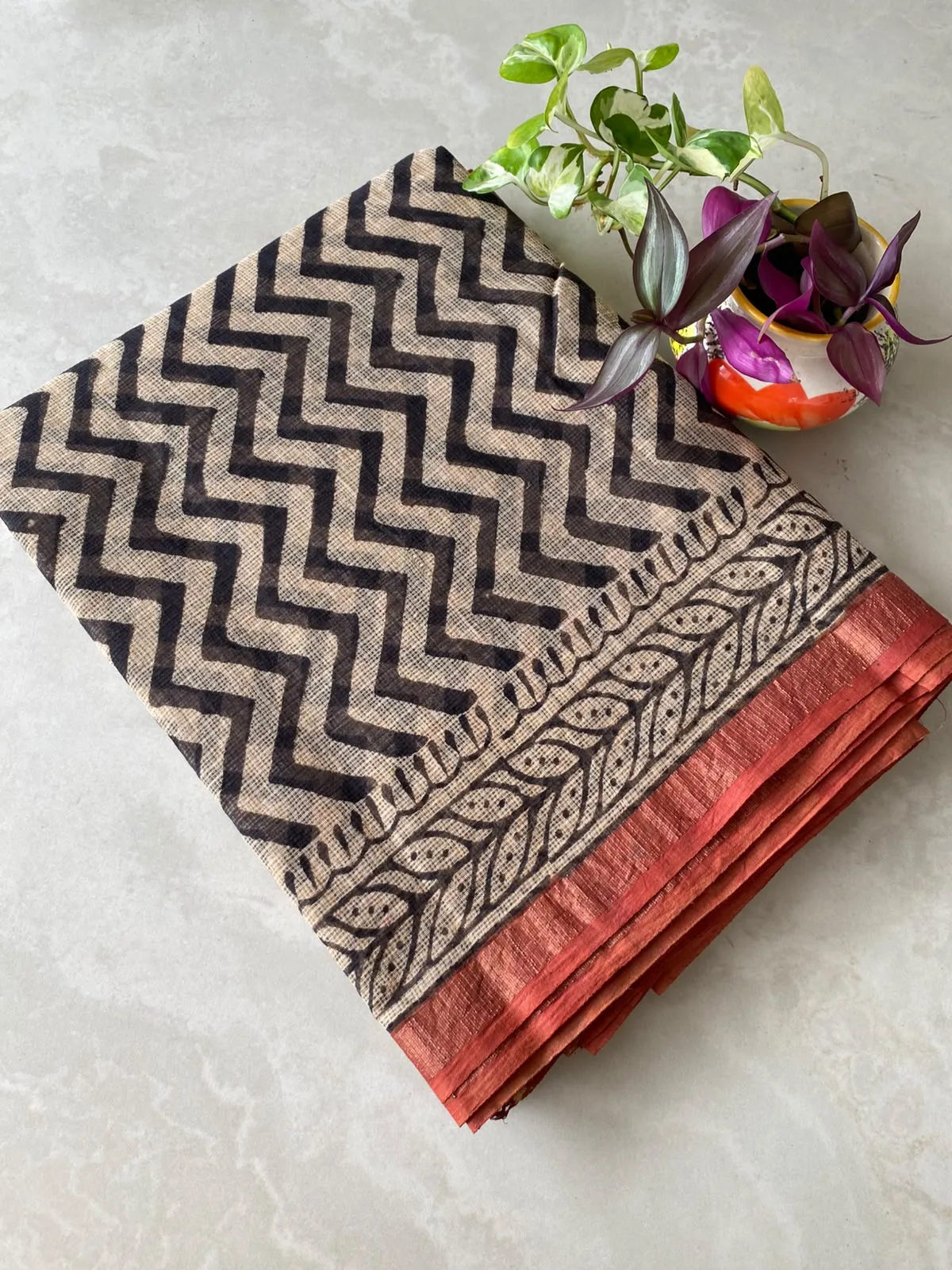 Black & Beige Chevron Kota Doria Saree