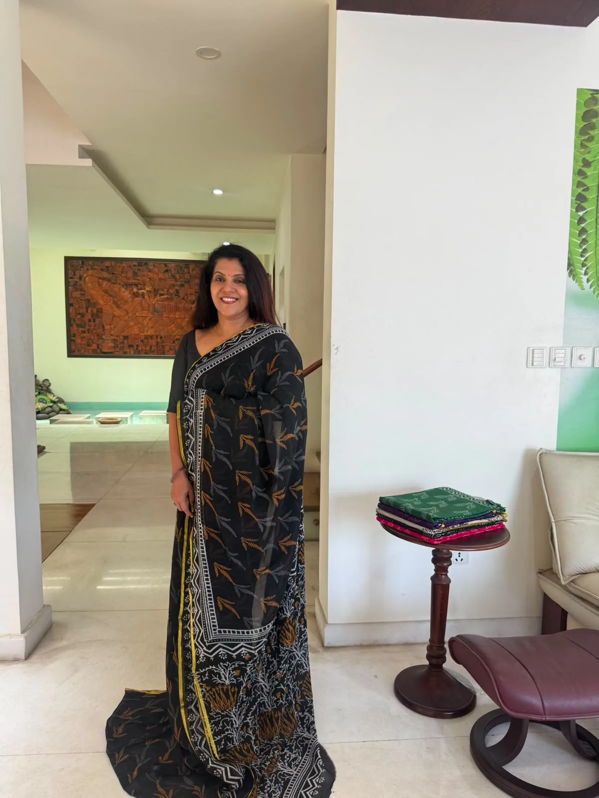 Black & Yellow Double Diamond Chiffon Saree