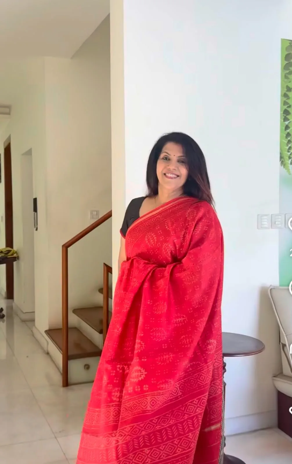 Red Hand Block Chanderi Silk Saree