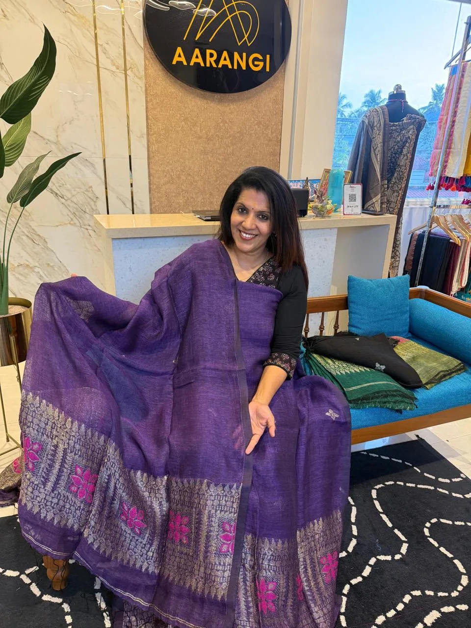 Purple Linen Jamdani Unstitched Suit