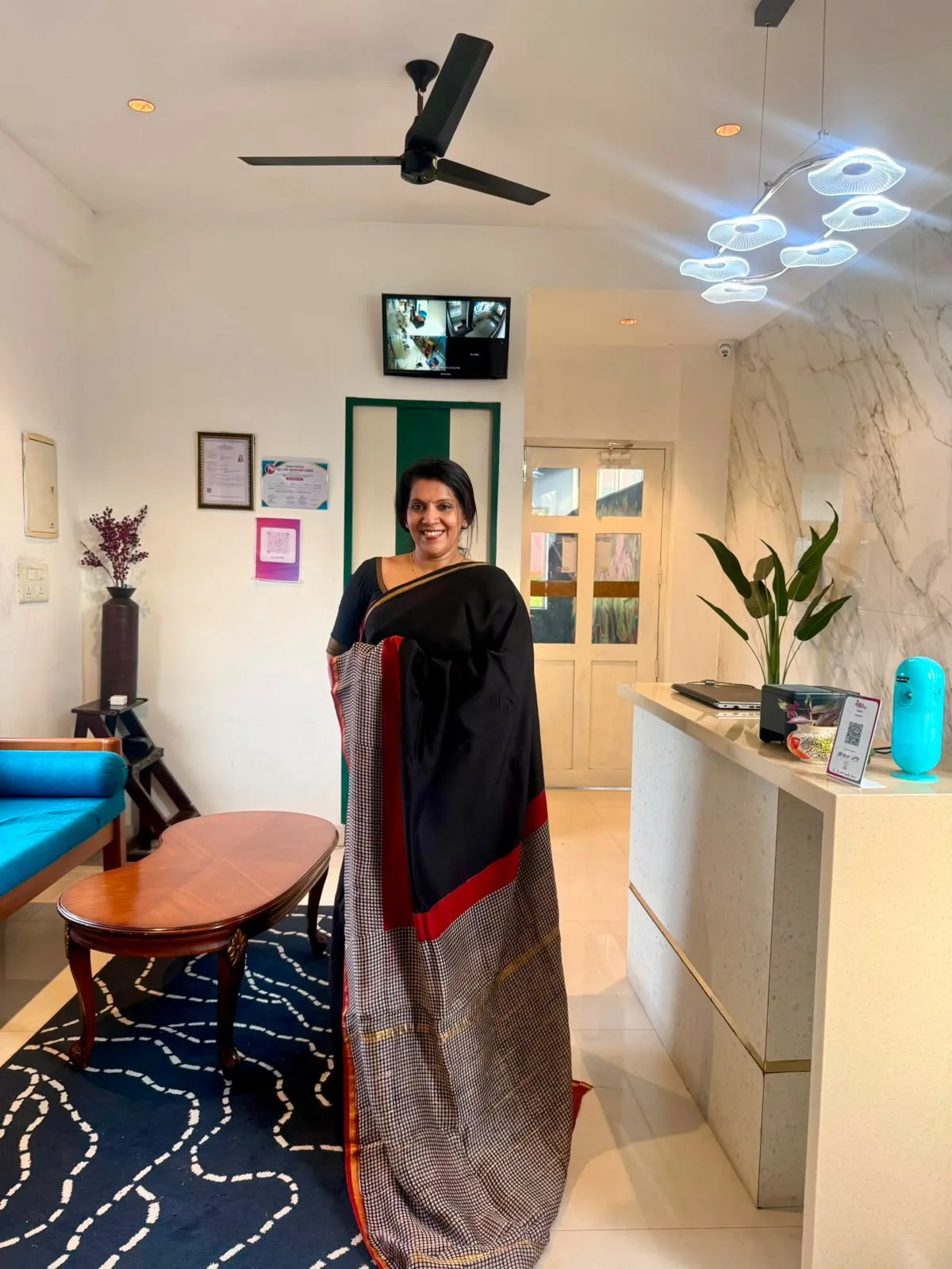 Black & Grey Hand Block Chanderi Silk Saree