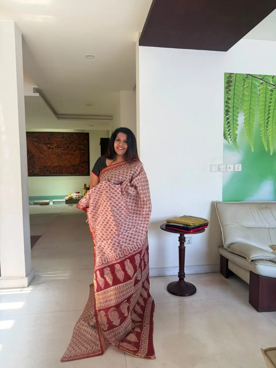 Blush Pink Hand Block Chanderi Silk Saree