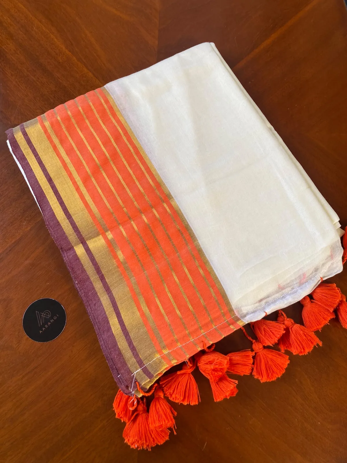 Mul Cotton Saree with Orange Border
