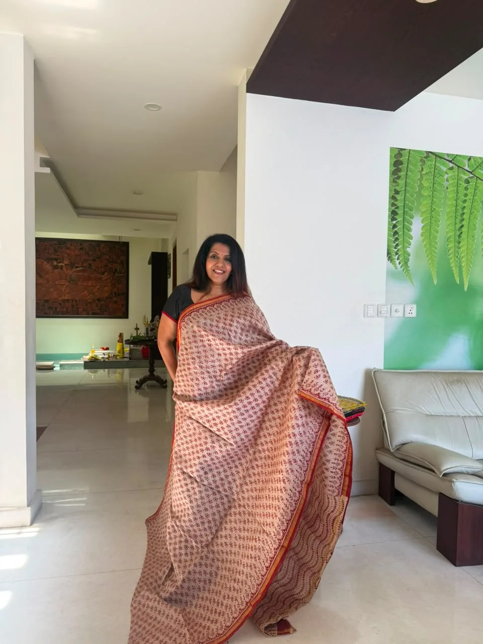 Blush Pink Hand Block Chanderi Silk Saree, photo 3 of 3