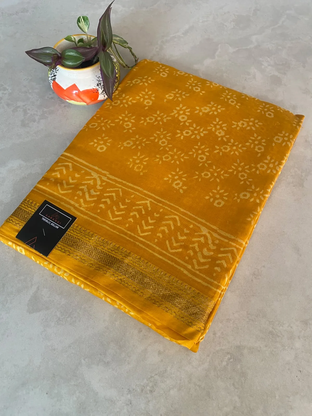 Mustard Maheshwari Cotton Silk Saree