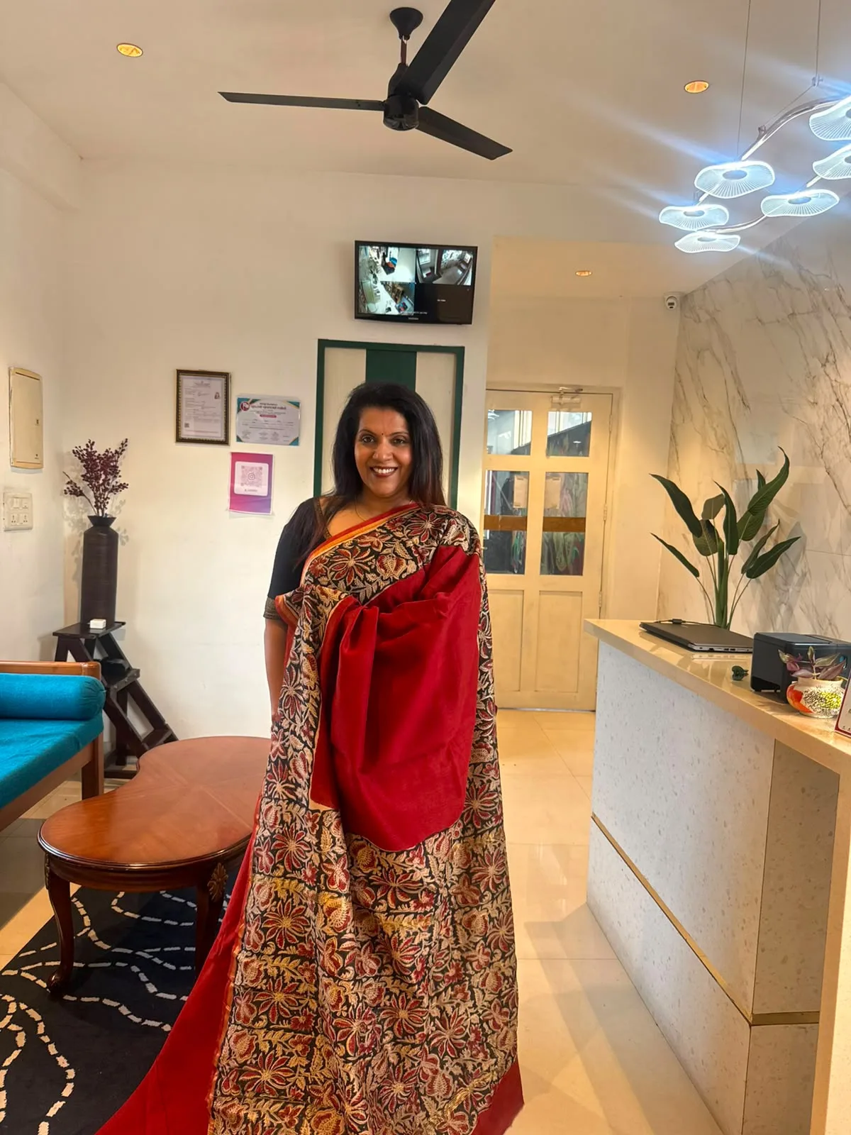 Red & Ivory Hand Block Chanderi Silk Saree