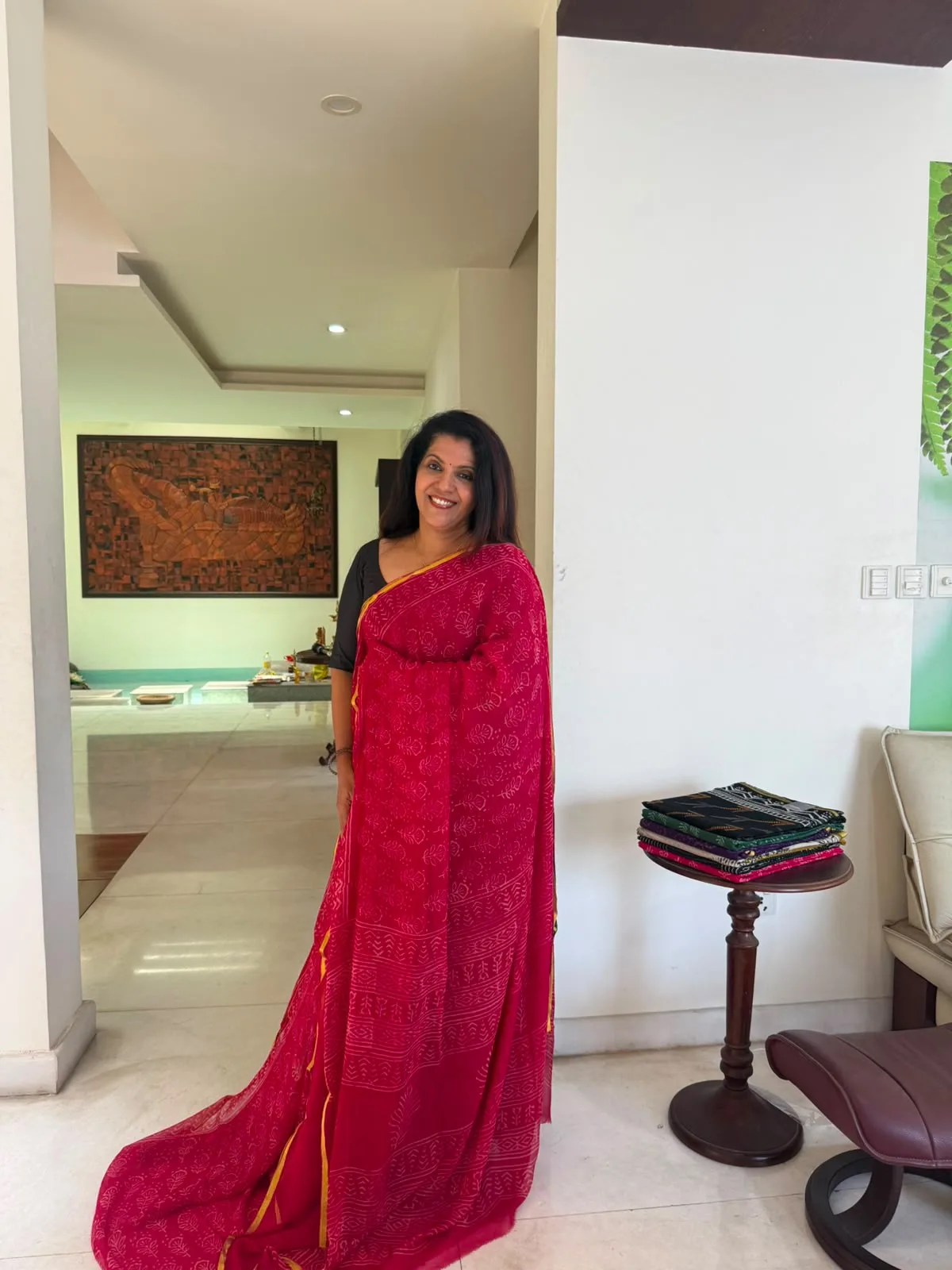 Red Double Diamond Chiffon Saree