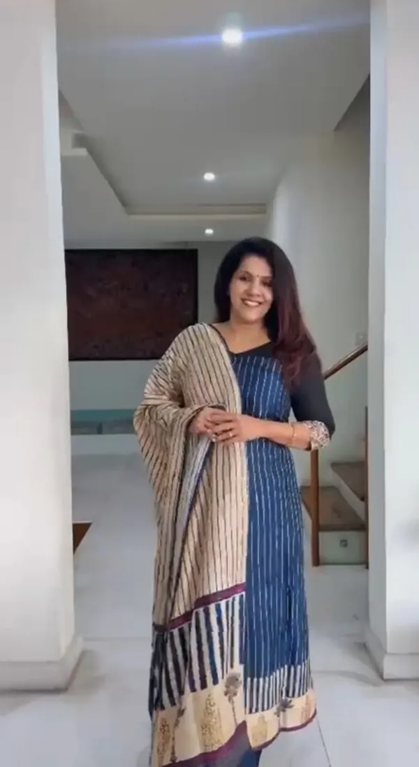 Navy & Beige Matka Silk Unstitched Suit