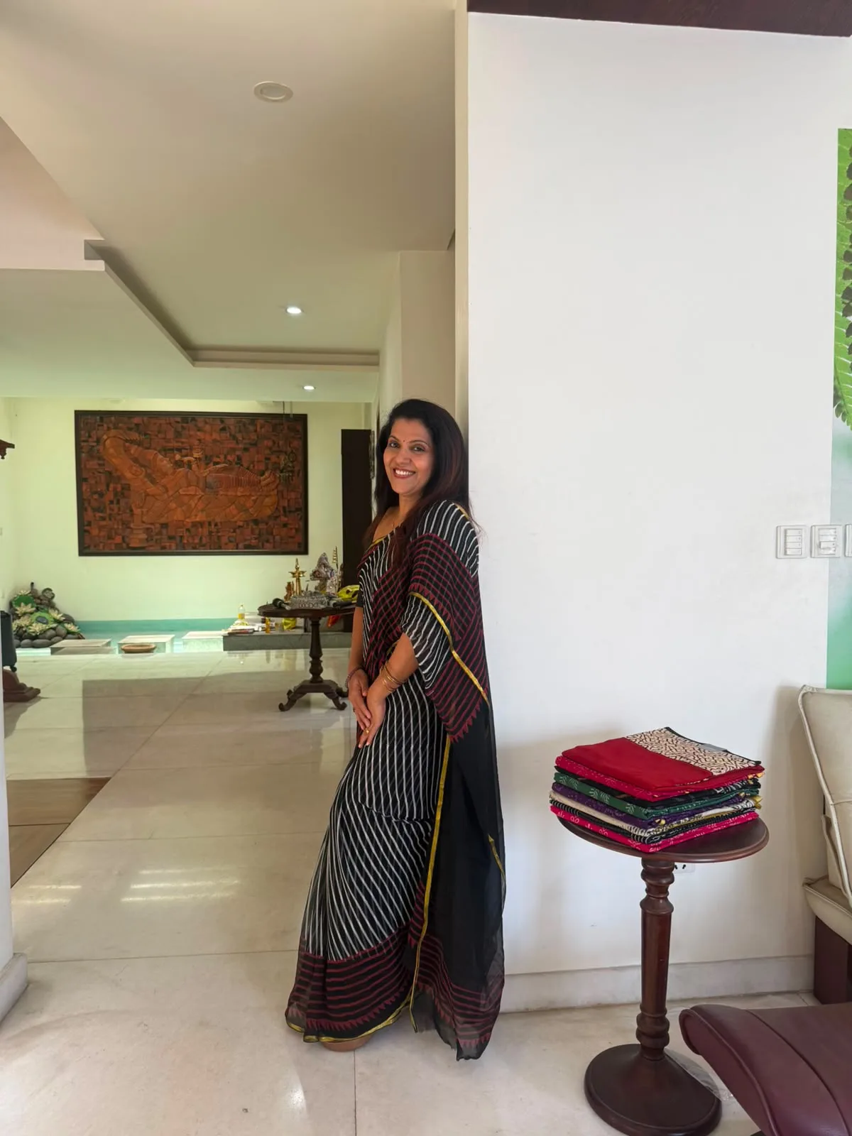Black & Maroon Double Diamond Chiffon Saree