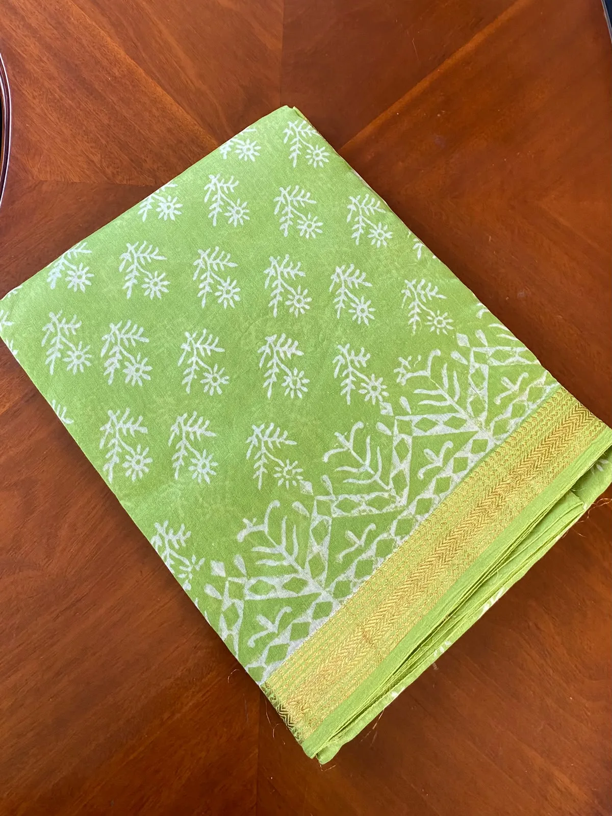 Pista Green Maheshwari Cotton Silk Saree