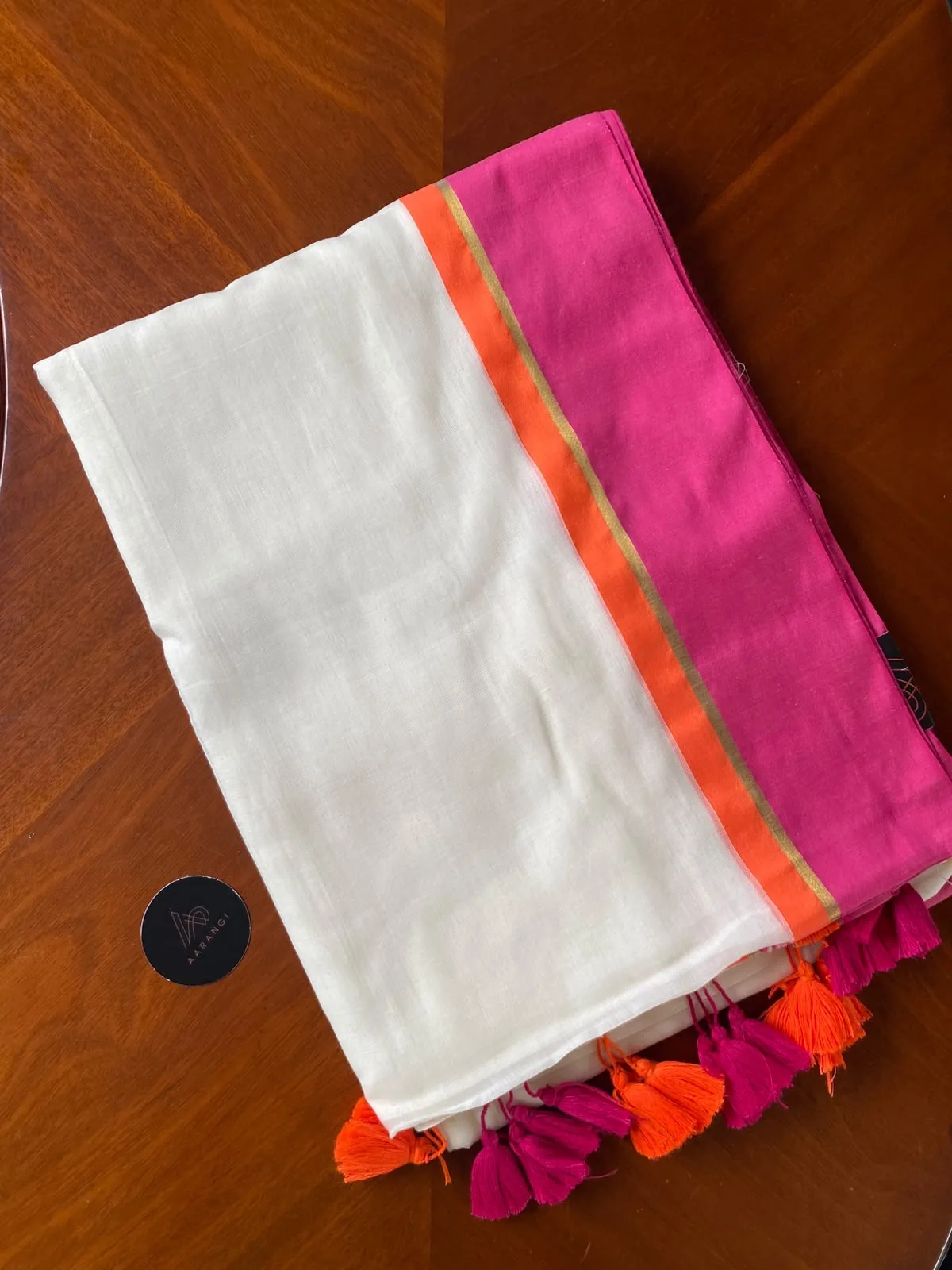 Mul Cotton Saree with Pink & Orange Border