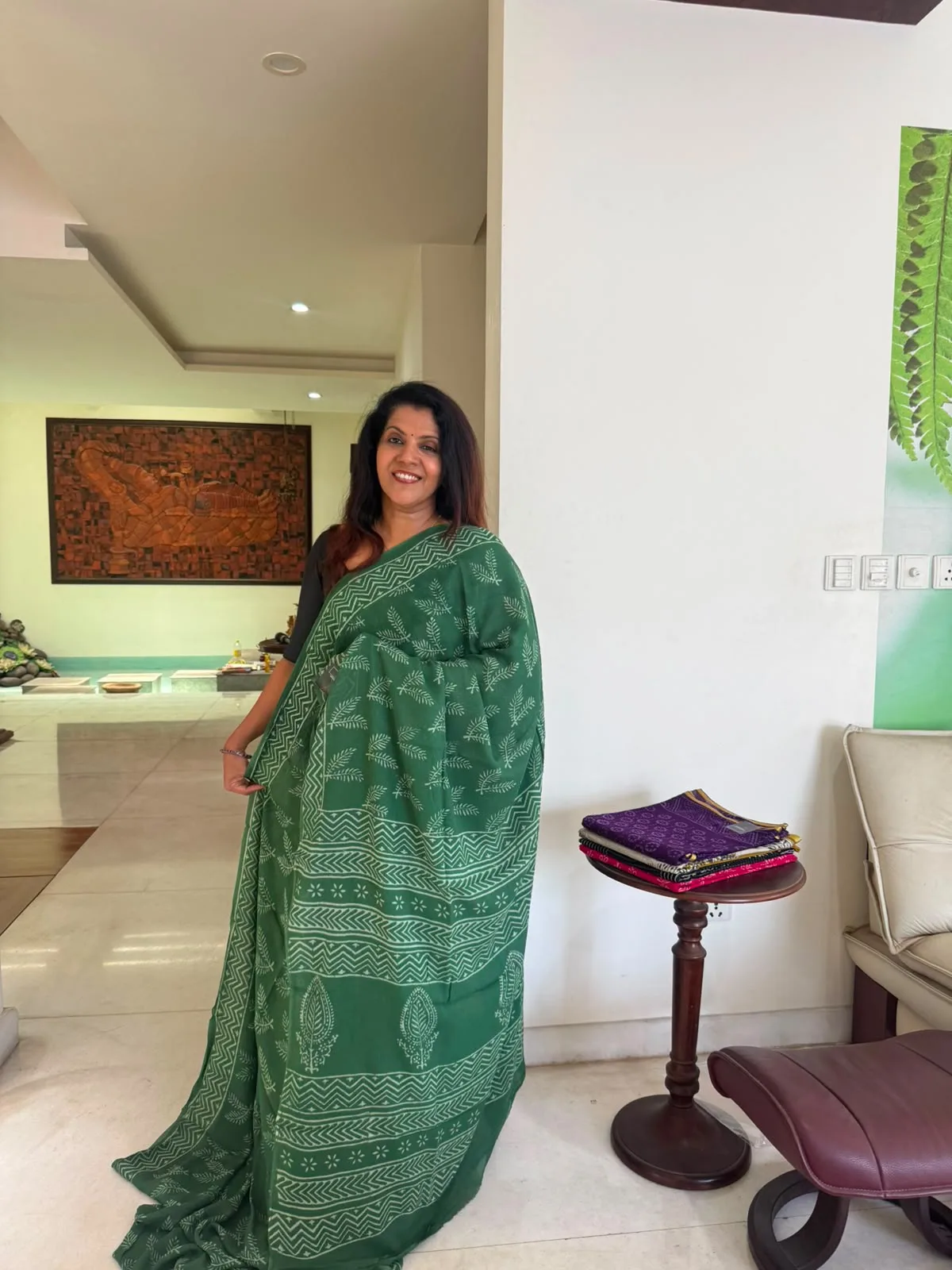 Bottle Green Double Diamond Chiffon Saree, photo 3 of 3