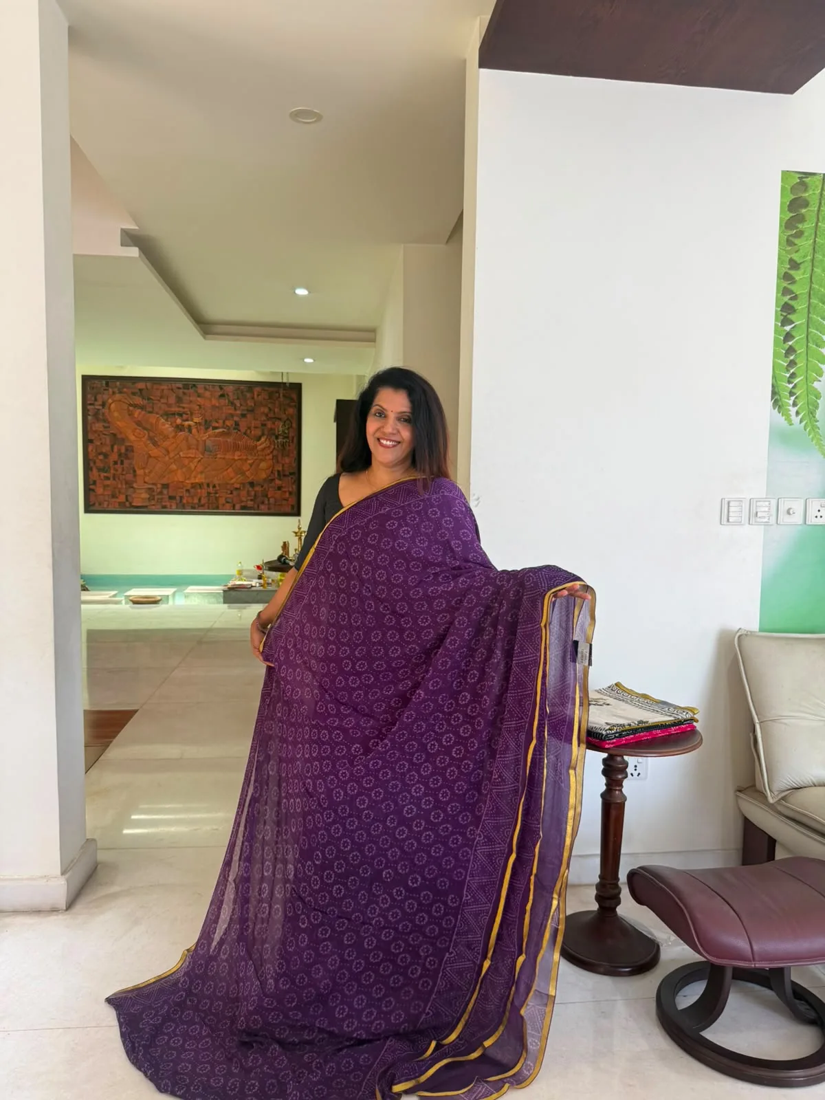 Purple Double Diamond Chiffon Saree