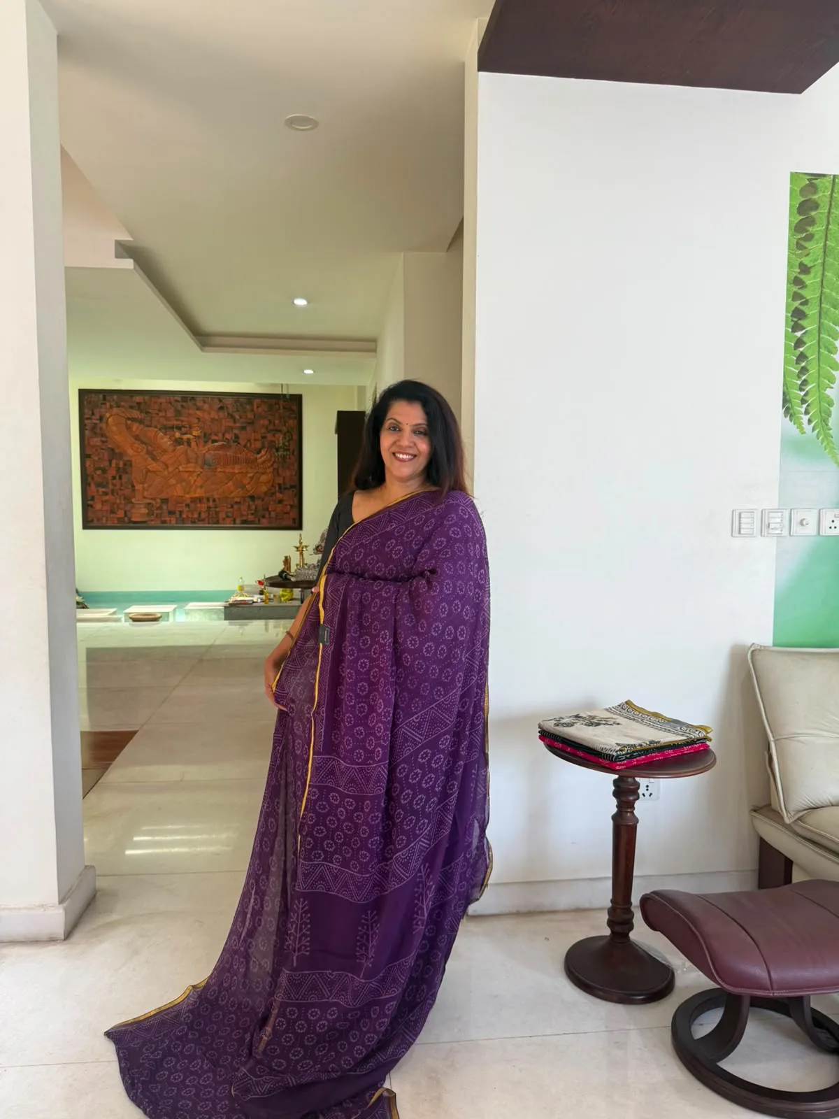 Purple Double Diamond Chiffon Saree, photo 3 of 3