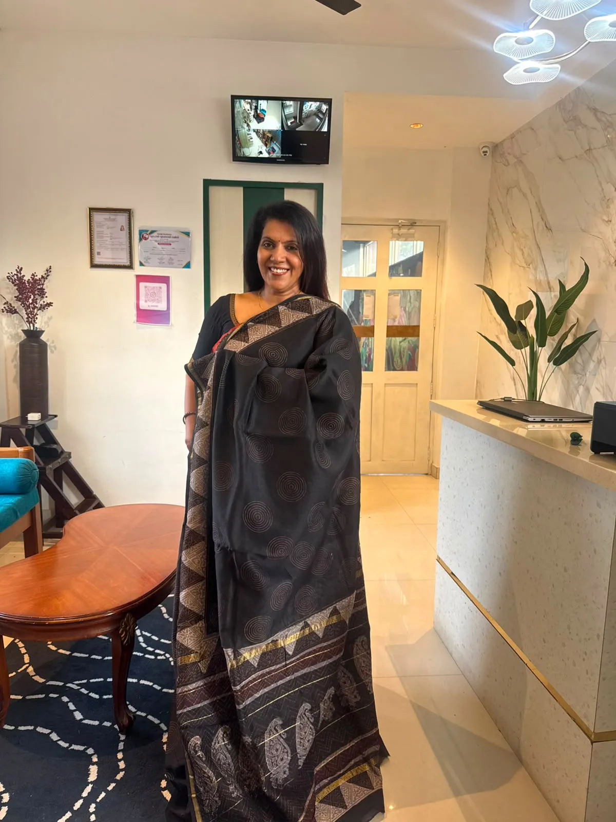 Black & Gold Hand Block Chanderi Silk Saree