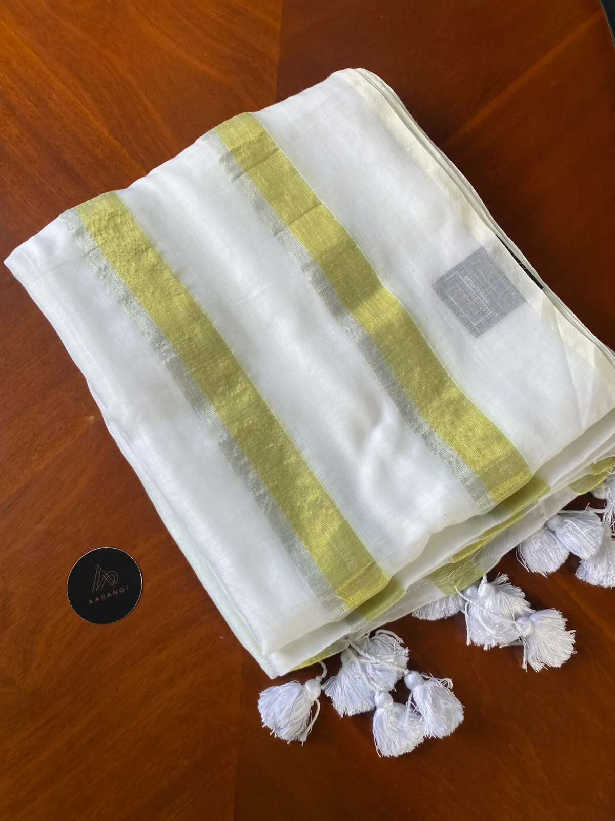 Mul Cotton Saree with Olive Gold Border