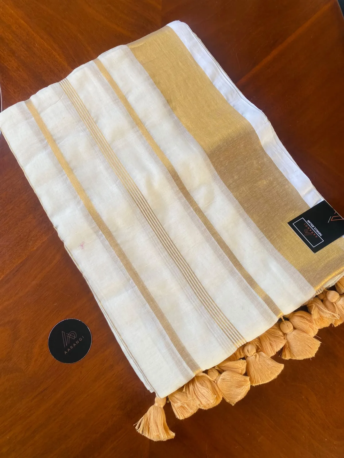 Mul Cotton Saree with Gold Border