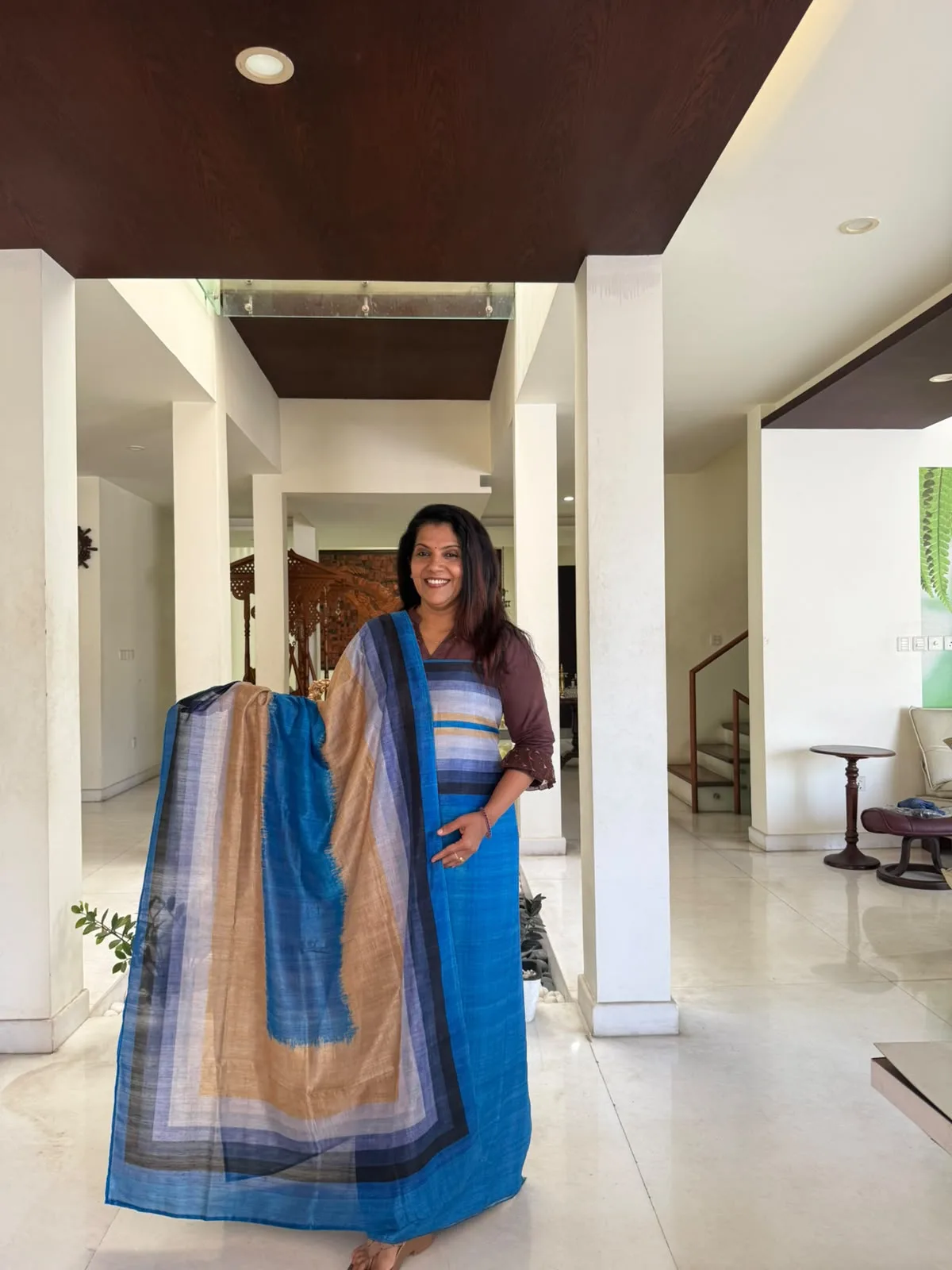 Blue Semi Raw Silk Unstitched Suit