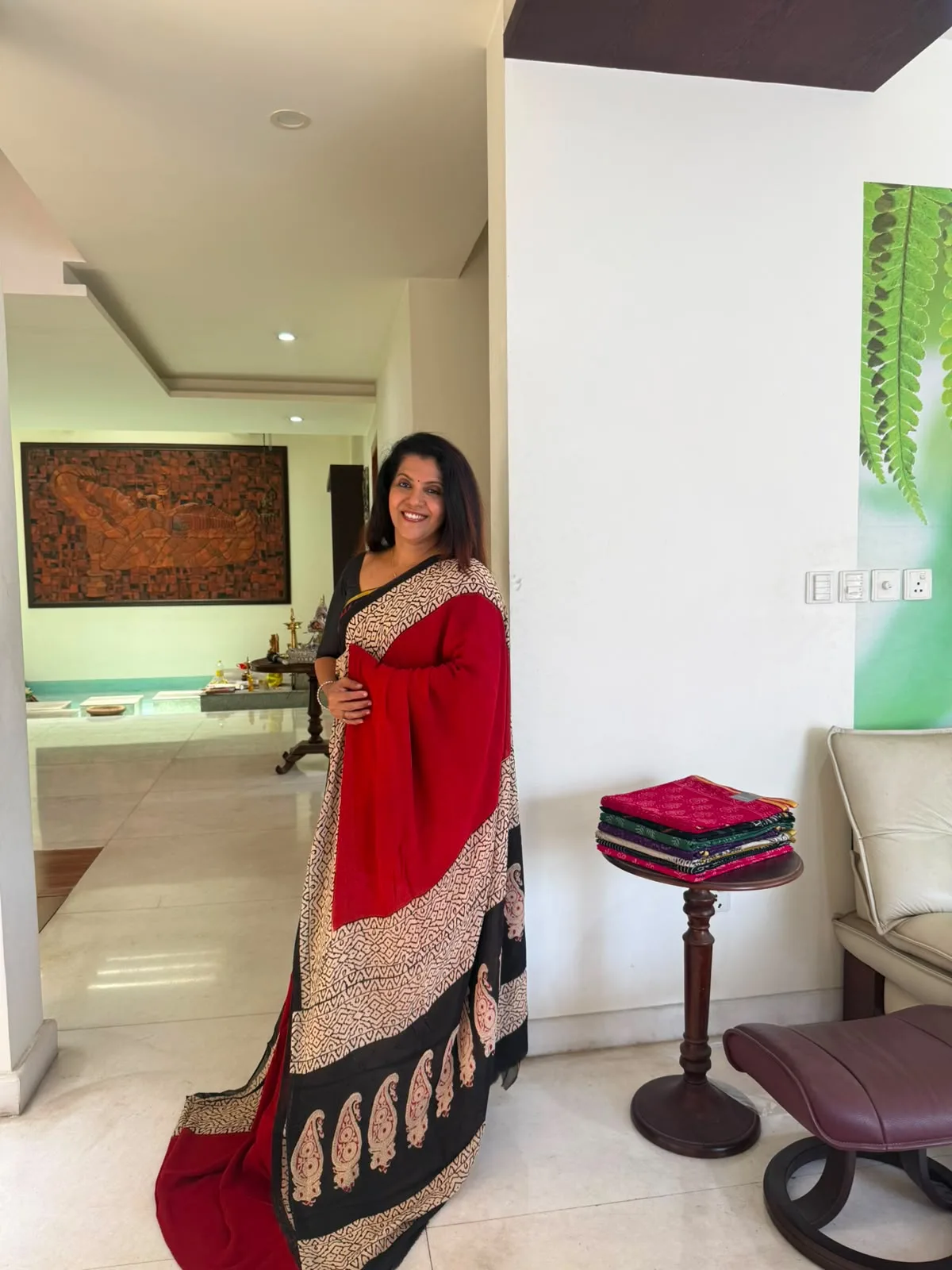 Red & Black Double Diamond Chiffon Saree