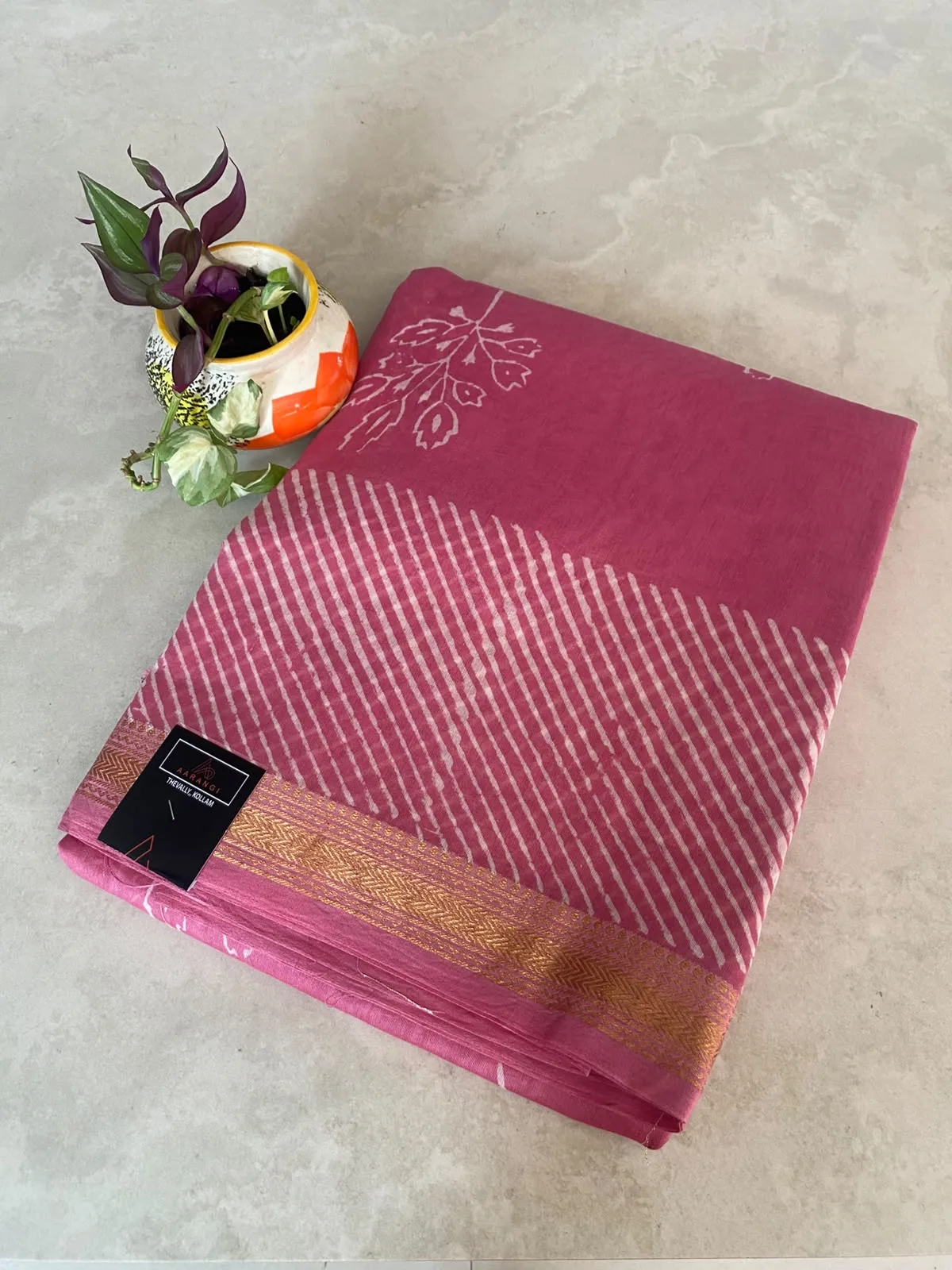Rose Pink Maheshwari Cotton Silk Saree