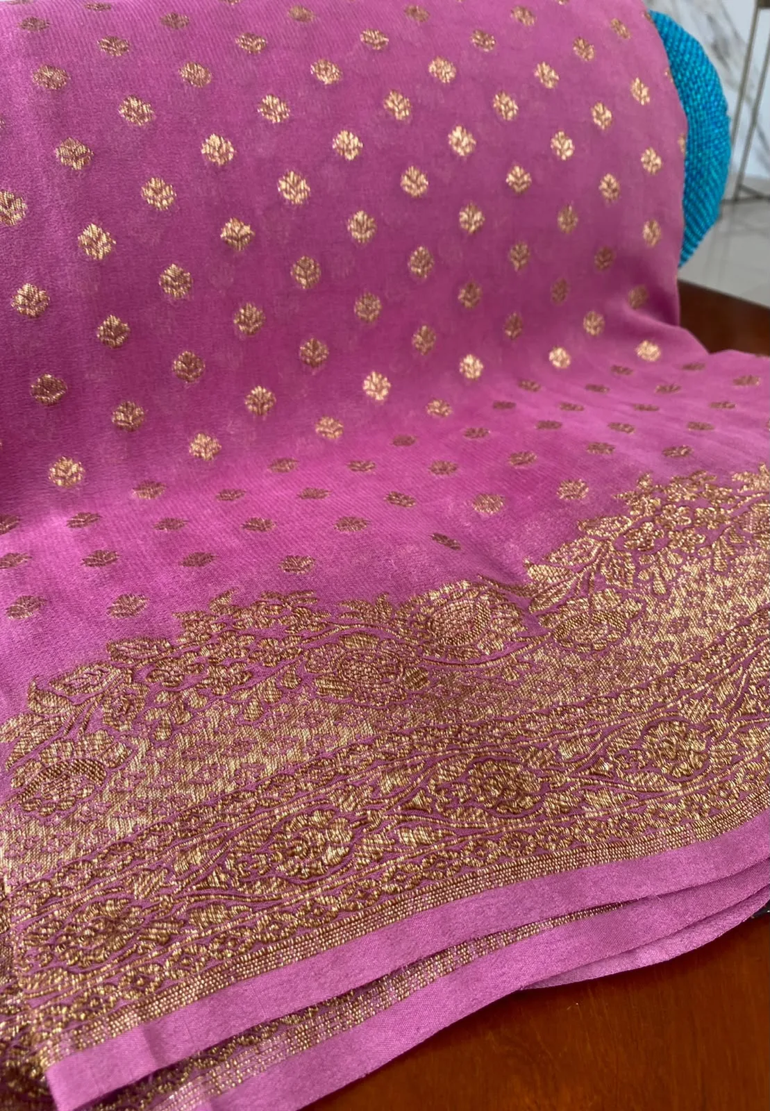 PINK PREMIUM BANARASI KHADI GEORGETTE SAREE, photo 2 of 2