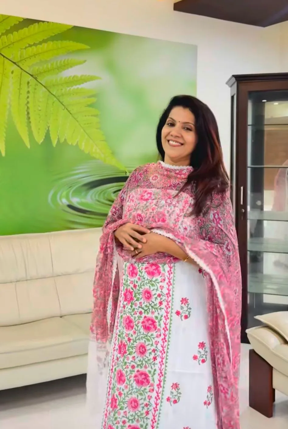 Pink Floral Jaipur Cotton Unstitched Suit Set