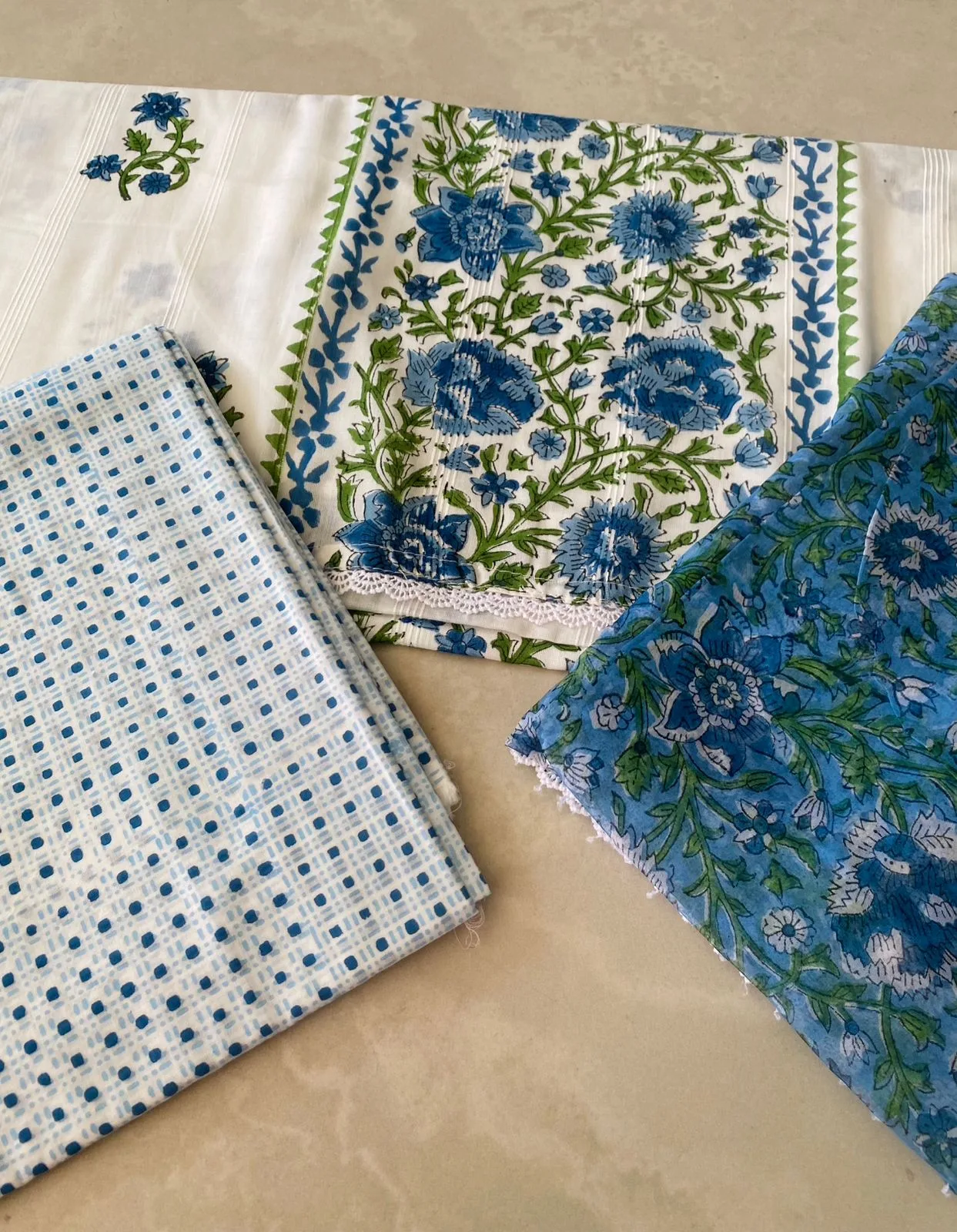 Blue Floral Jaipur Cotton Unstitched Suit Set, photo 3 of 3