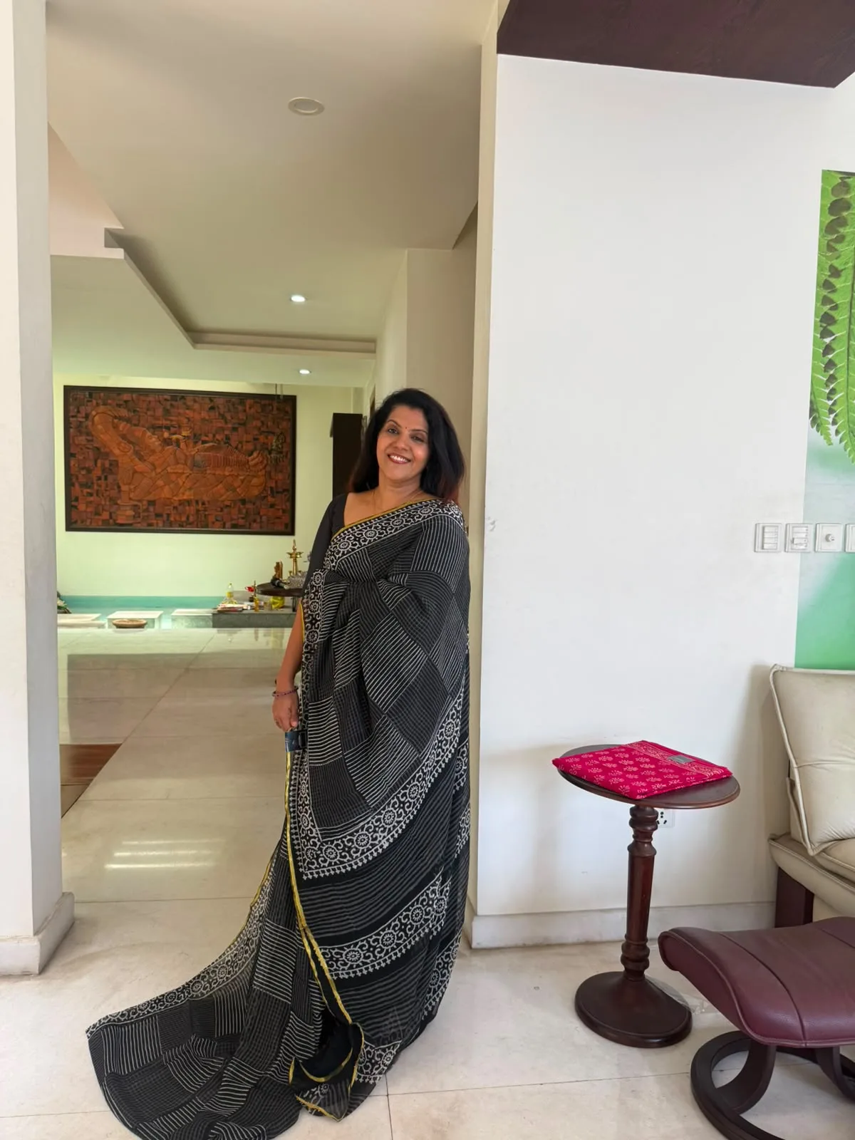 Charcoal Grey Double Diamond Chiffon Saree, photo 3 of 3