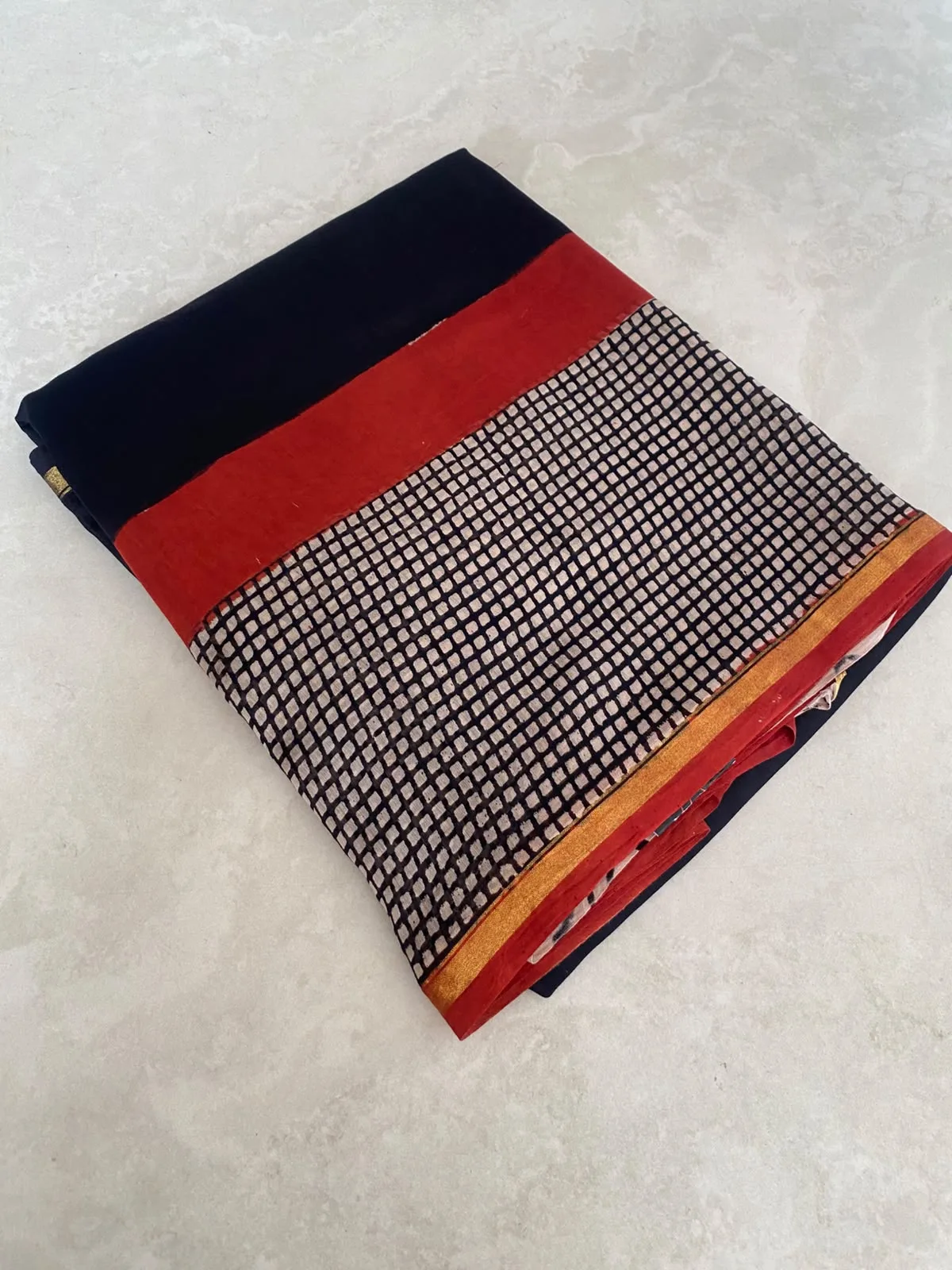 Black & Grey Hand Block Chanderi Silk Saree, photo 3 of 3