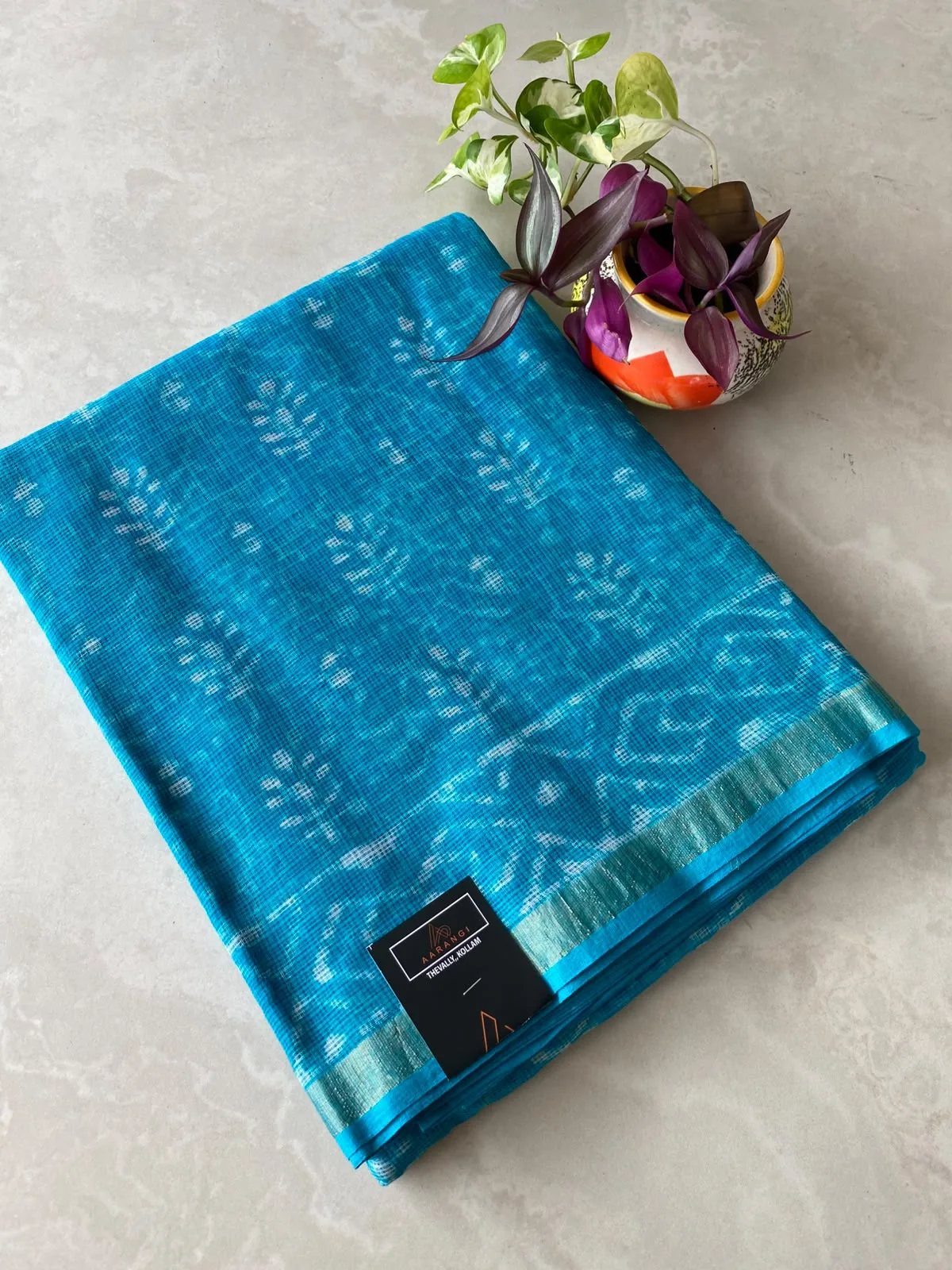 Turquoise Blue Kota Doria Saree