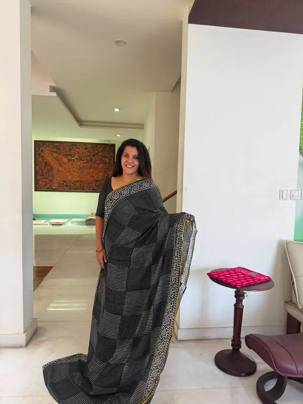 Charcoal Grey Double Diamond Chiffon Saree