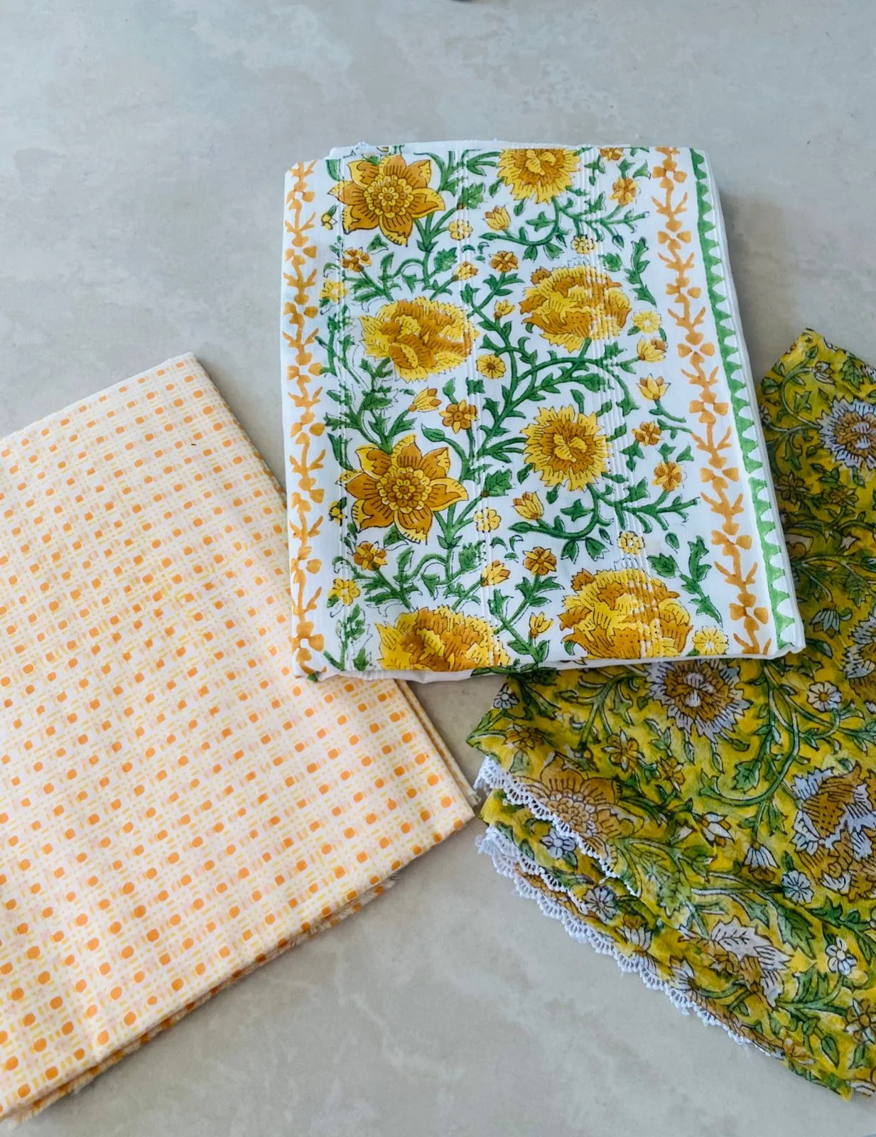 Yellow Floral Jaipur Cotton Unstitched Suit Set, photo 3 of 3