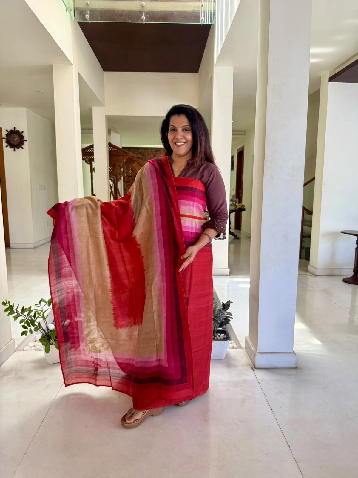 Crimson & Pink Semi Raw Silk Unstitched Suit