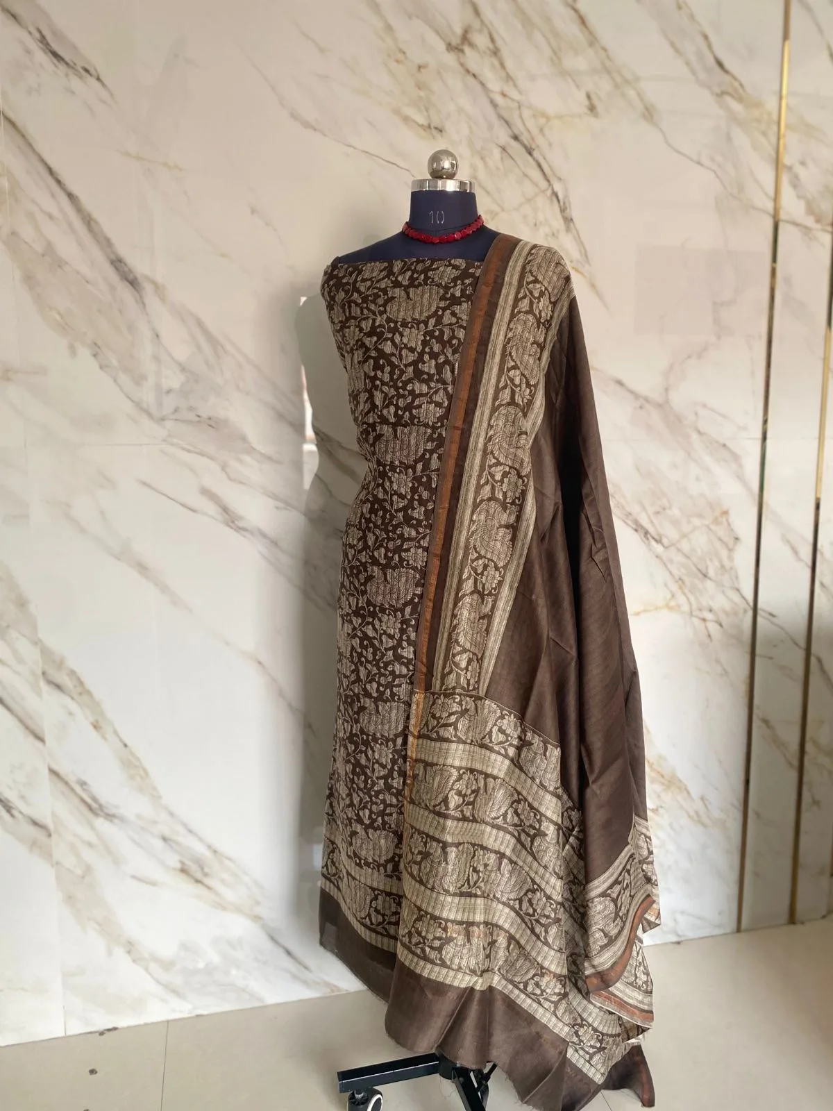 Brown Maheshwari Silk Unstitched Suit